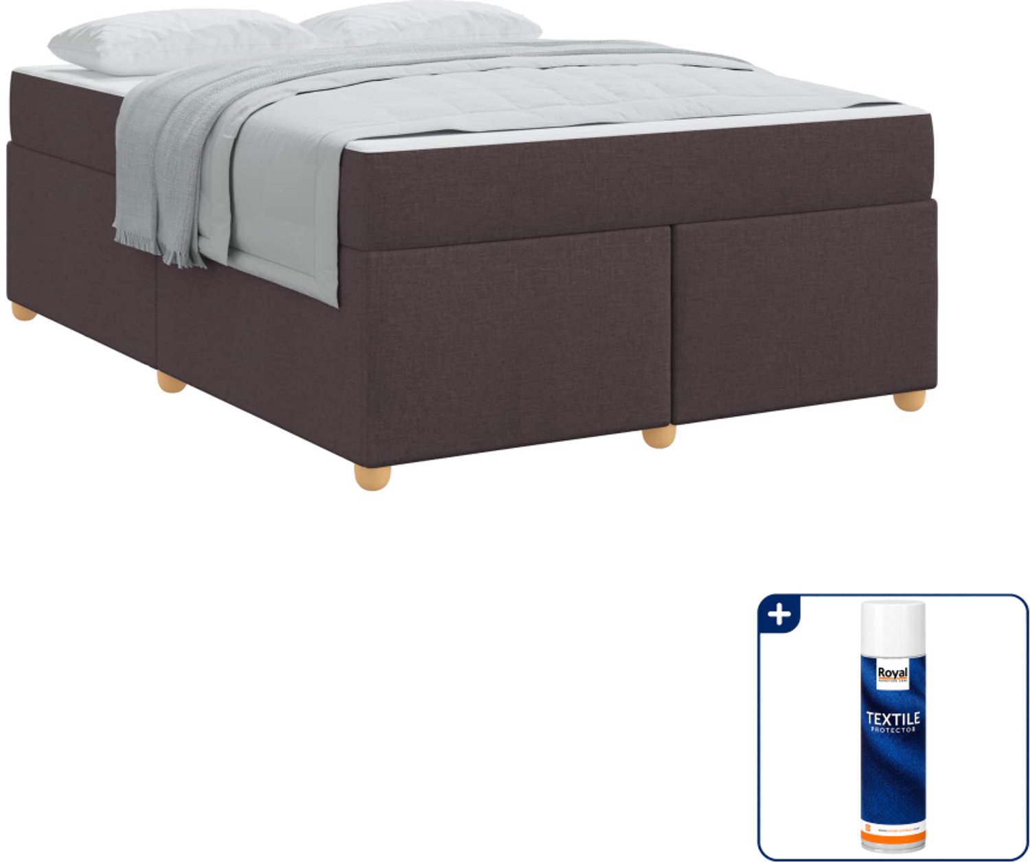 vidaXL bed met matras - Small double - 140 x 200 cm - donkerbruin - Inclusief textielbeschermer 500 ml