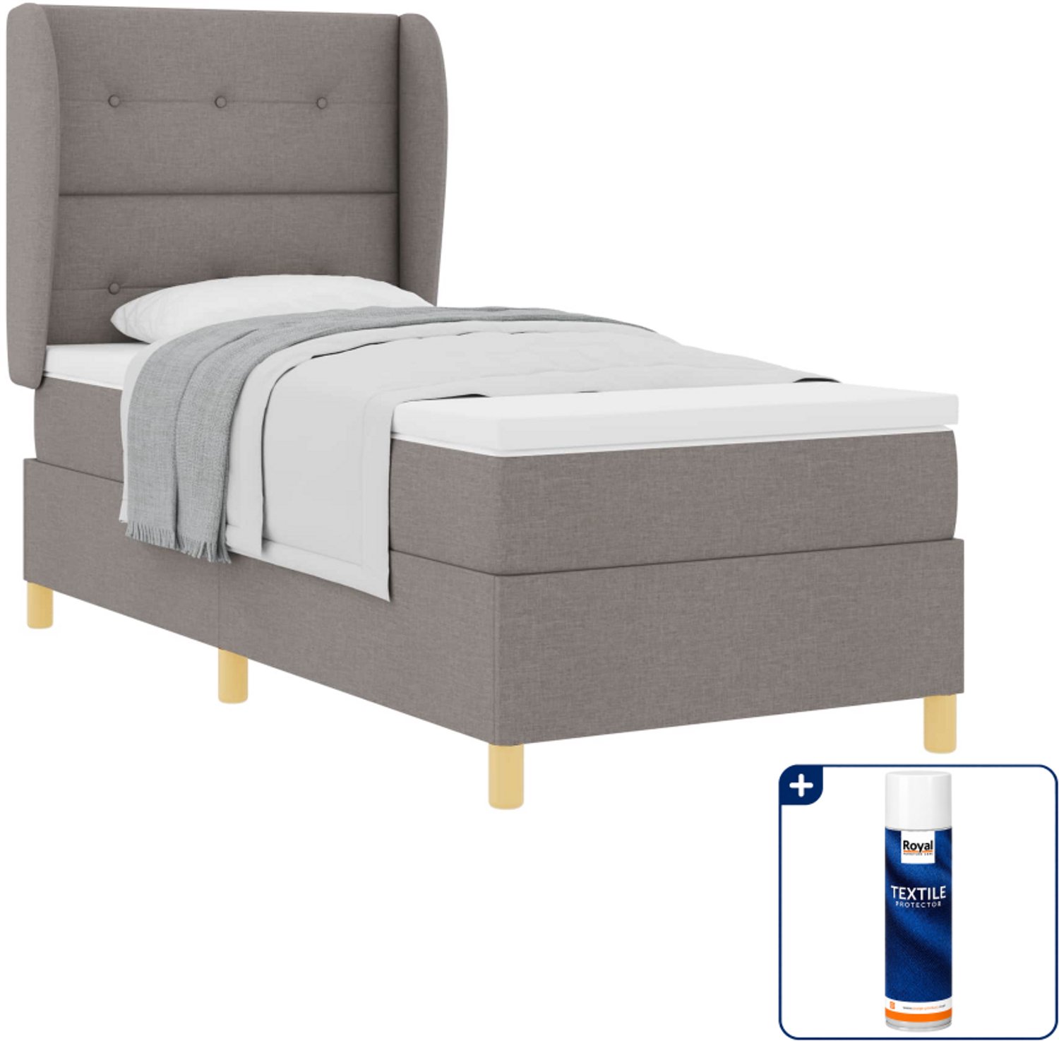 vidaXL boxspringbed - 200 x 80 cm - stof - taupe - Inclusief textielbeschermer 500 ml
