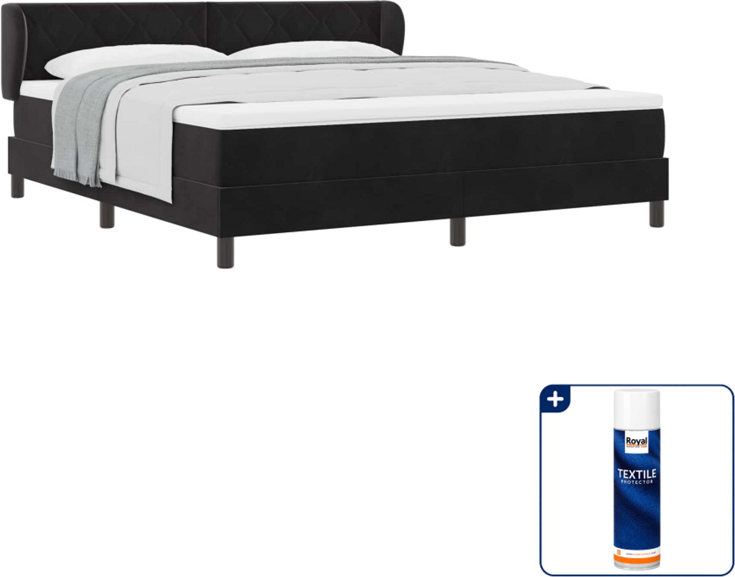 vidaXL Boxspringbed Kingsize - 180 x 200 cm - fluweel - zwart - Inclusief textielbeschermer 500 ml
