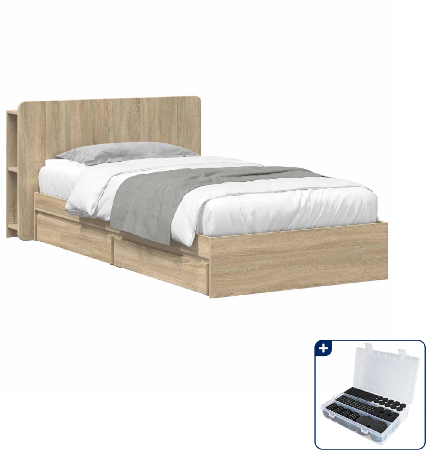vidaXL bedframe met opslag - 100 x 200 cm - bewerkt hout - sonoma eiken - Inclusief antikrasvilt 177-delig Bruin