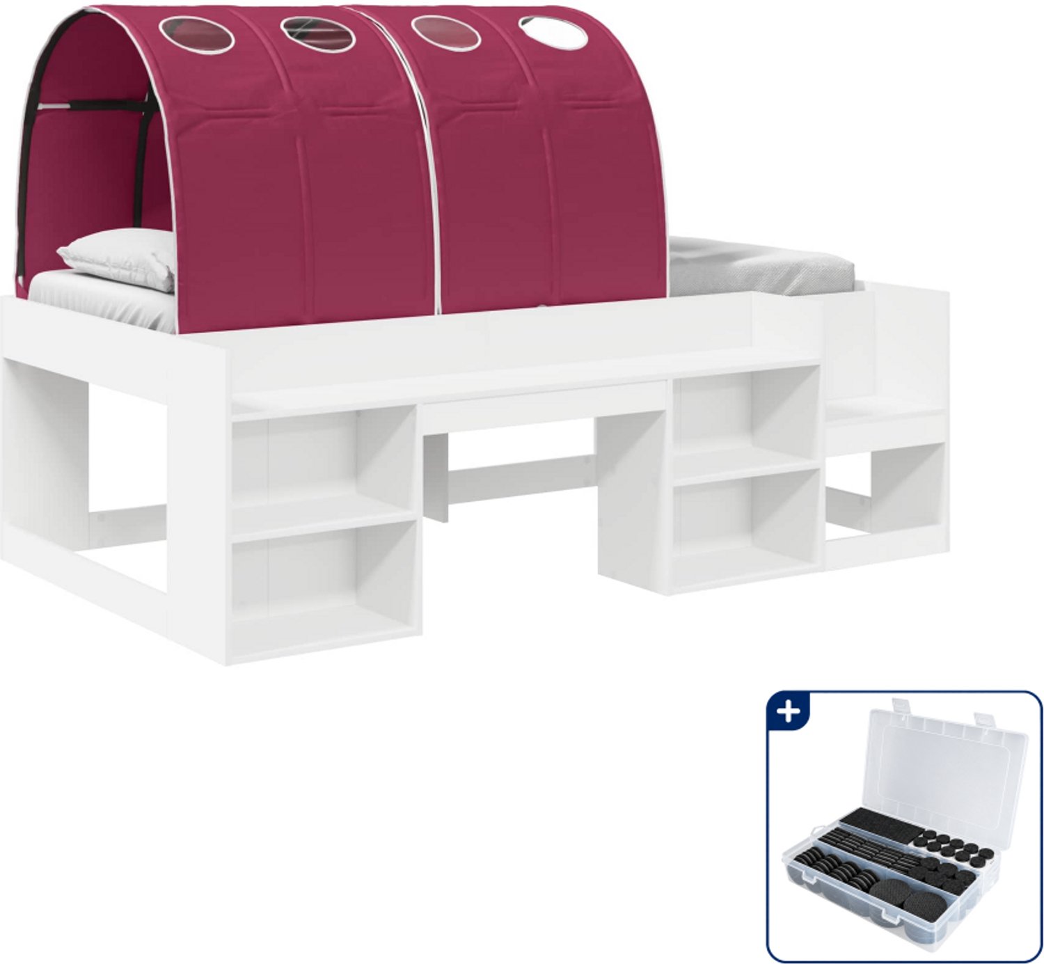 vidaXL loftbed met tunnel en ladder - 90 x 190 cm - bewerkt hout - Inclusief antikrasvilt 177-delig Wit