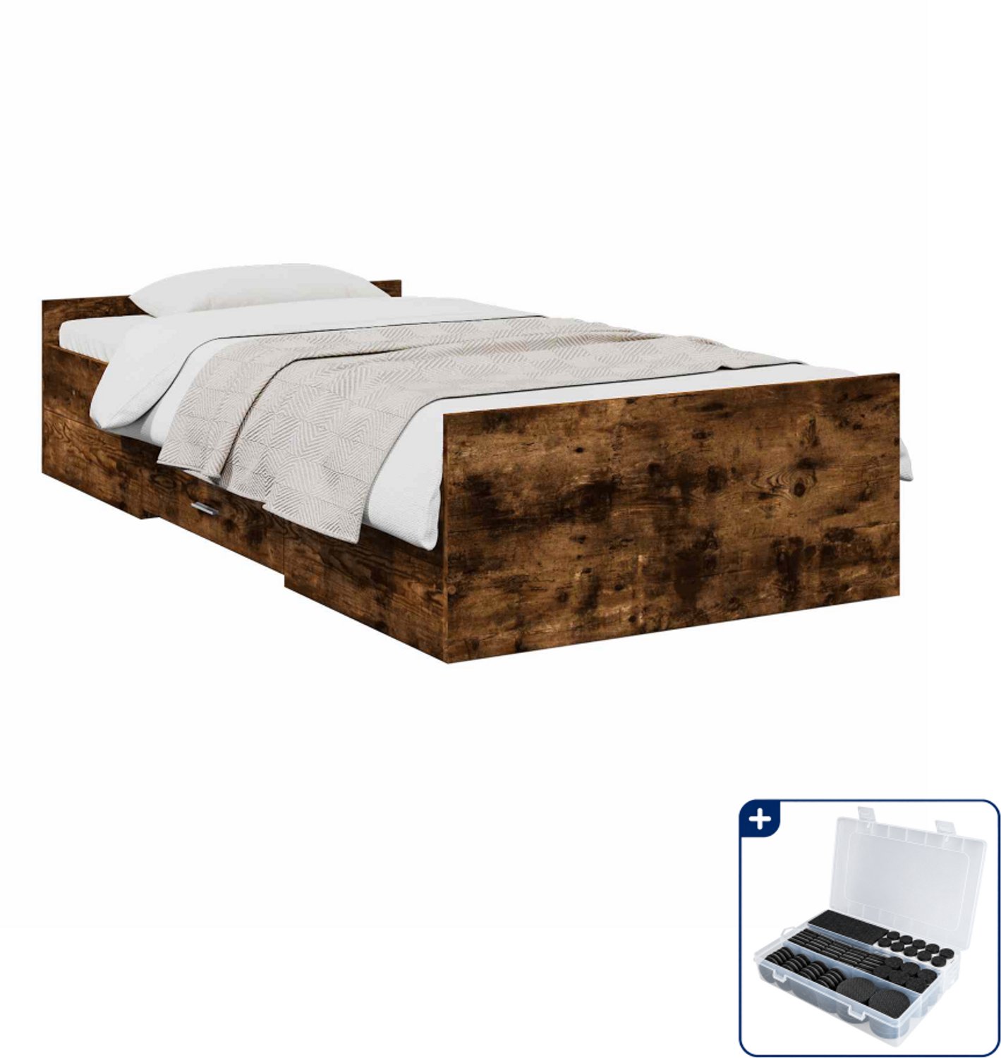 vidaXL bedframe met opbergruimte - 80 x 200 cm - bewerkt hout - gerookt eiken - Inclusief antikrasvilt 177-delig Bruin