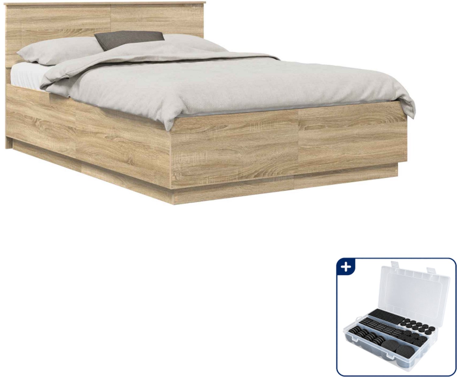 vidaXL bedframe - Small double - 140 x 200 cm - sonoma eiken - Inclusief antikrasvilt 177-delig Grijs