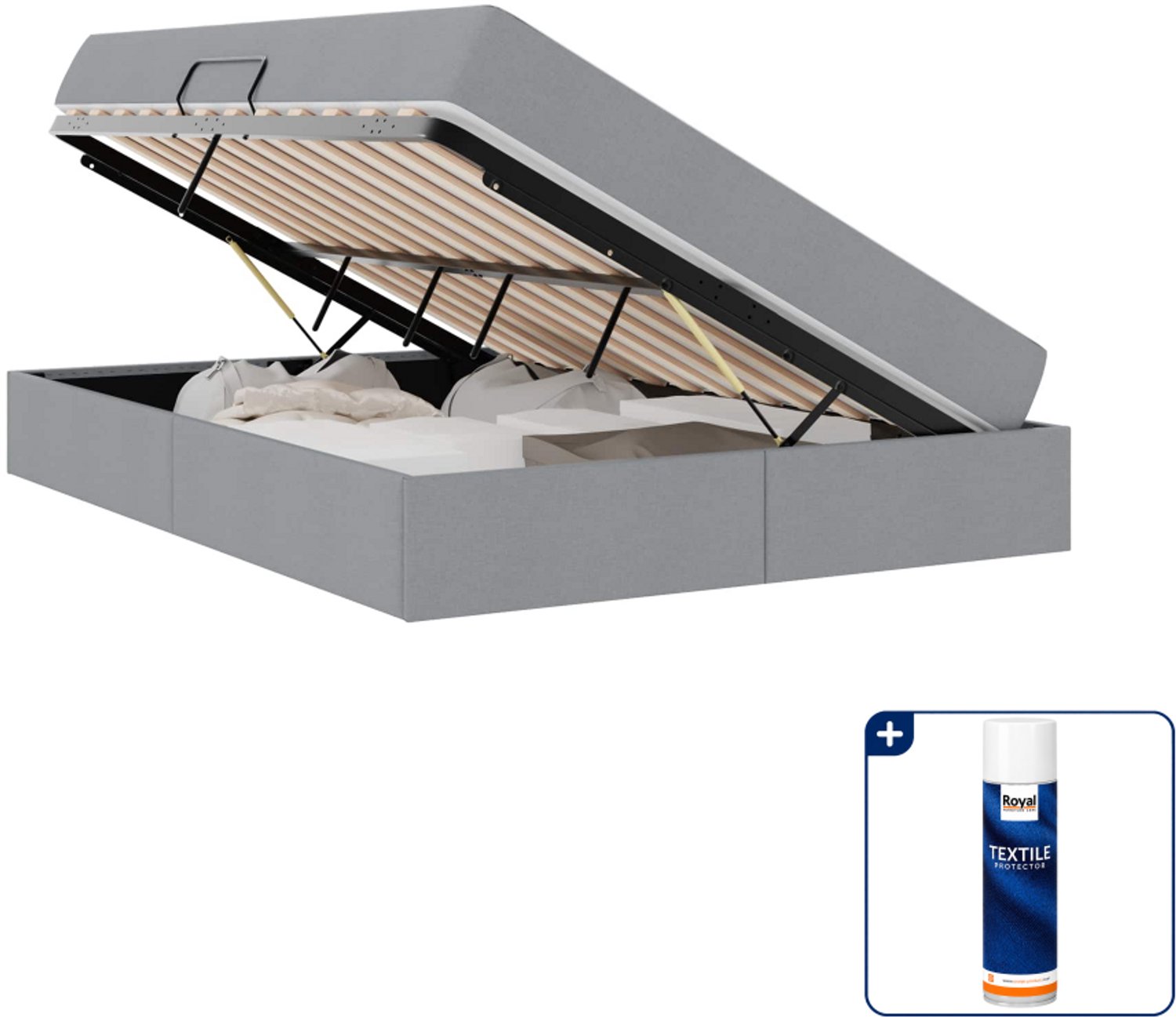 vidaXL opbergbed - Small double - 140 x 200 cm - lichtgrijs - Inclusief textielbeschermer 500 ml