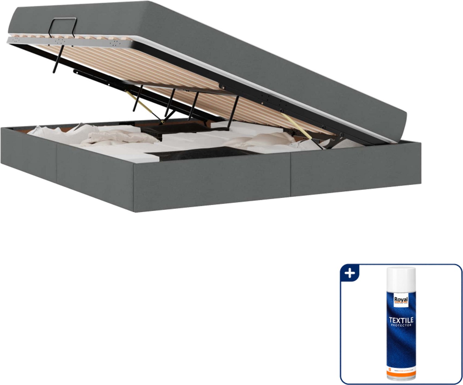 vidaXL opbergbed met matras - queensize - 160 x 200 cm - donkergrijs - Inclusief textielbeschermer 500 ml