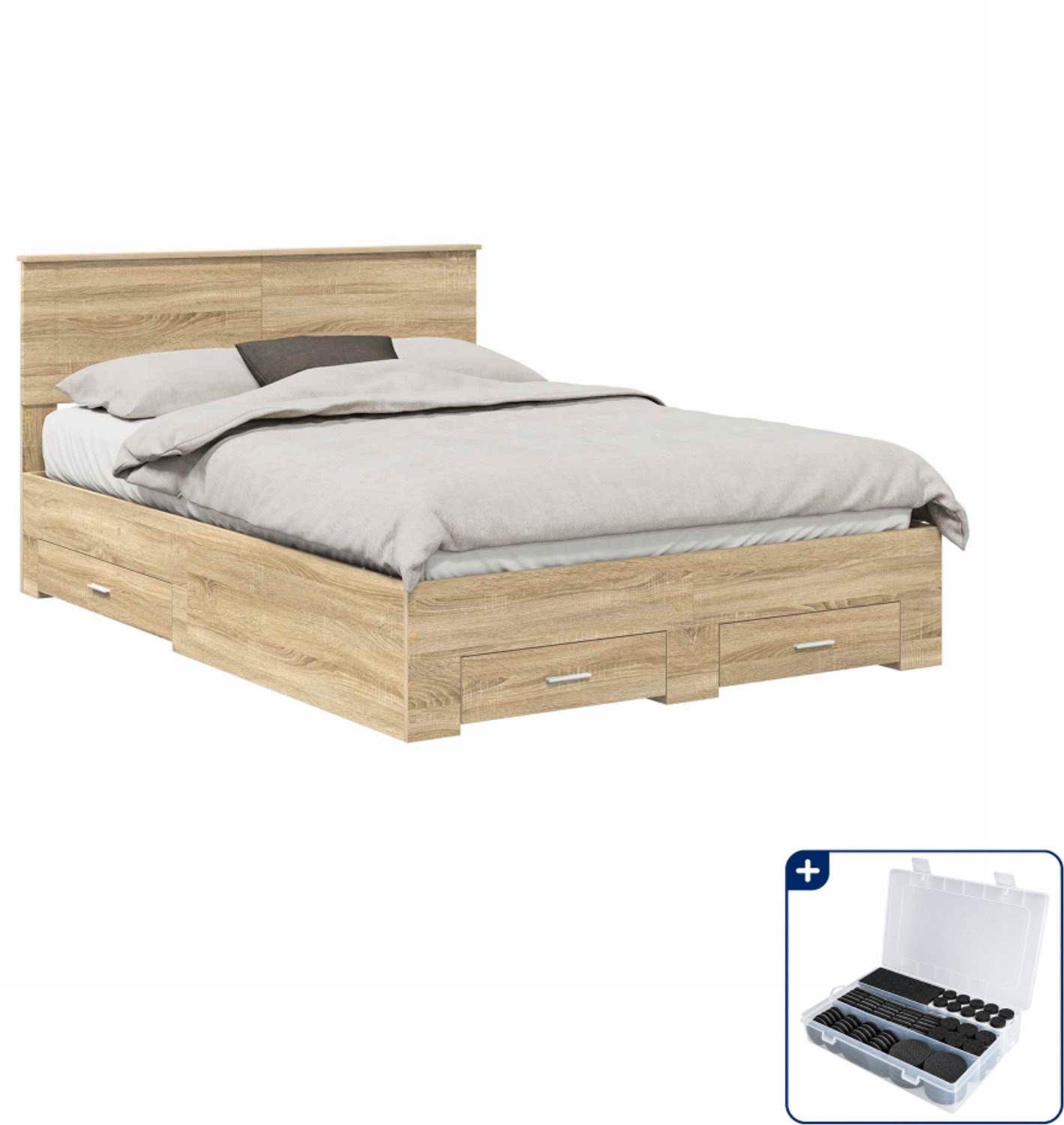 vidaXL bedframe - 140 x 190 cm - bewerkt hout - sonoma eiken - Inclusief antikrasvilt 177-delig Bruin