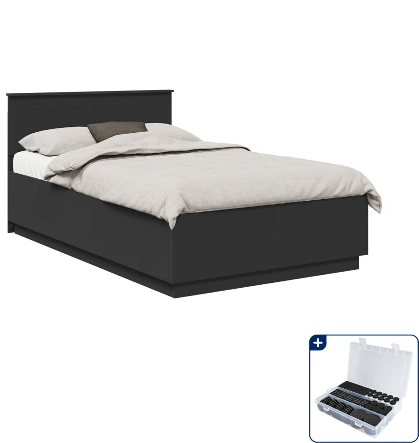 vidaXL bedframe - 135 x 190 cm - bewerkt hout - zwart - Inclusief antikrasvilt 177-delig Wit