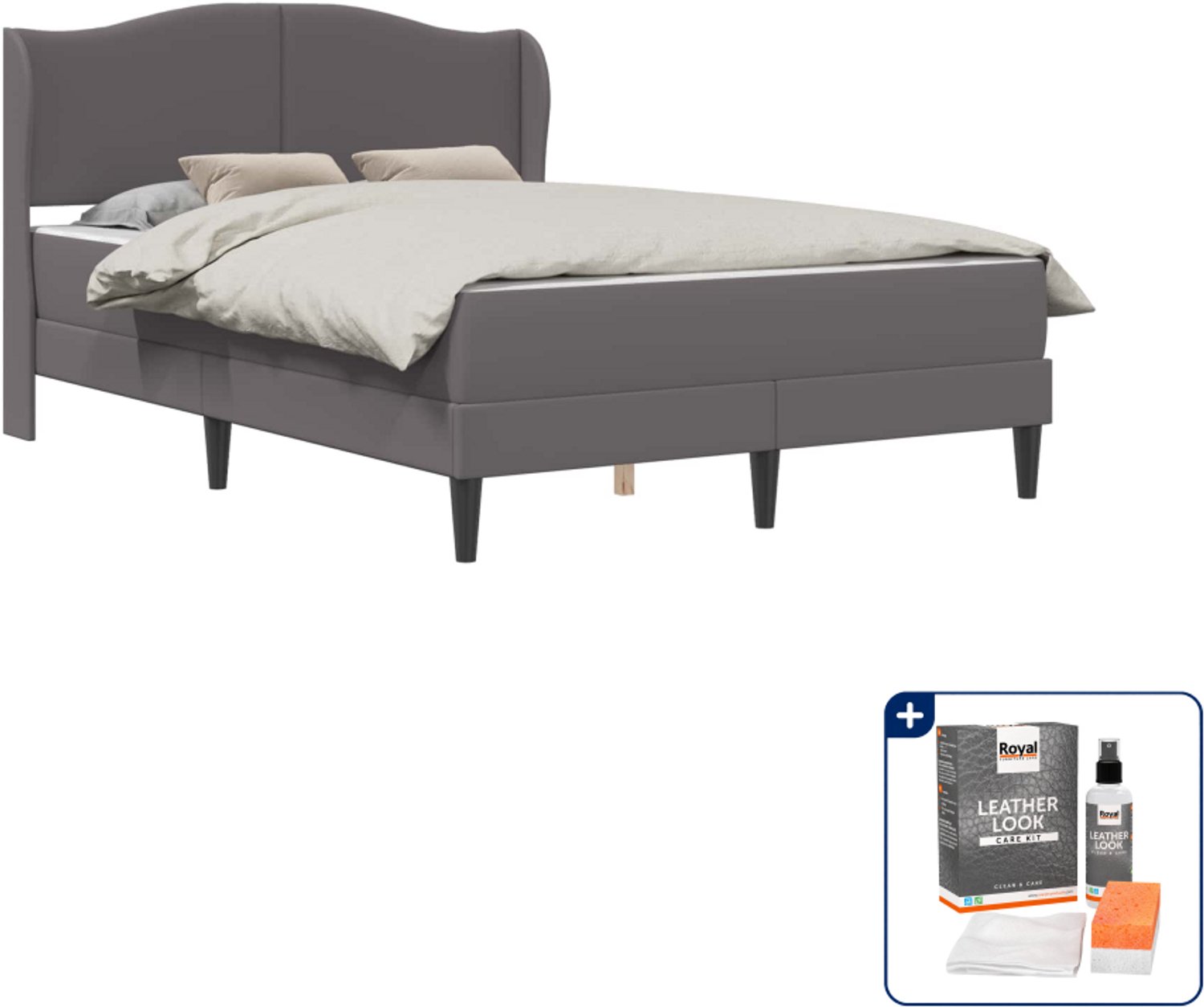 vidaXL bed met matras - Queensize - 160 x 200 cm - grijs - Inclusief onderhoudsset voor kunstleer 150 ml