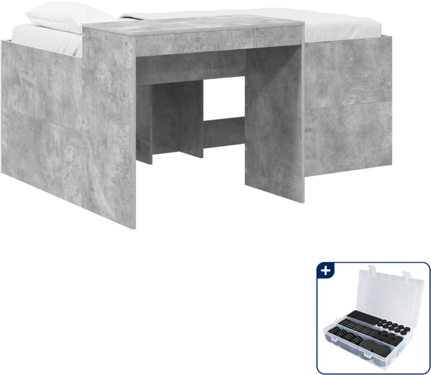 vidaXL hoogslaper met bureau - 80 x 160 cm - bewerkt hout - betongrijs - Inclusief antikrasvilt 177-delig