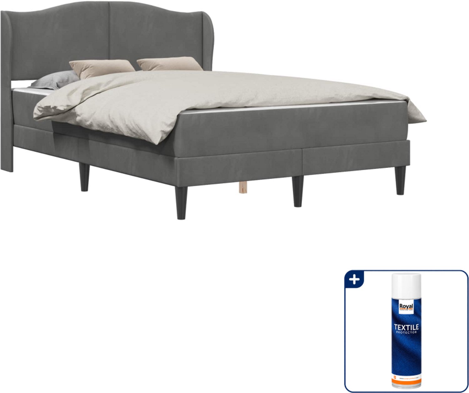 vidaXL bed met matras - 120 x 200 cm - fluweel - donkergrijs - Inclusief textielbeschermer 500 ml