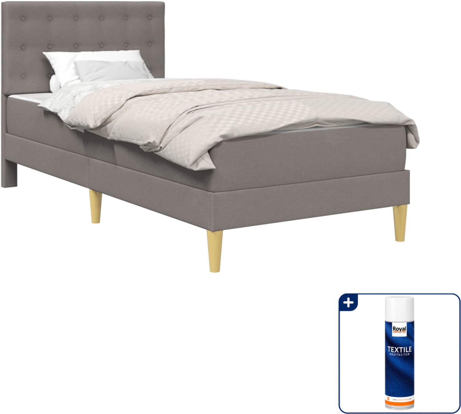 vidaXL bed met matras - 90 x 190 cm - stof - taupe - Inclusief textielbeschermer 500 ml