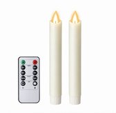 LED kaarsen met bewegende vlam 2x - 18cm klein - Ivoor - Ivory - Afstandsbediening - Timer - Dimmer - Dinerkaars rustiek wax - LED kaars batterij