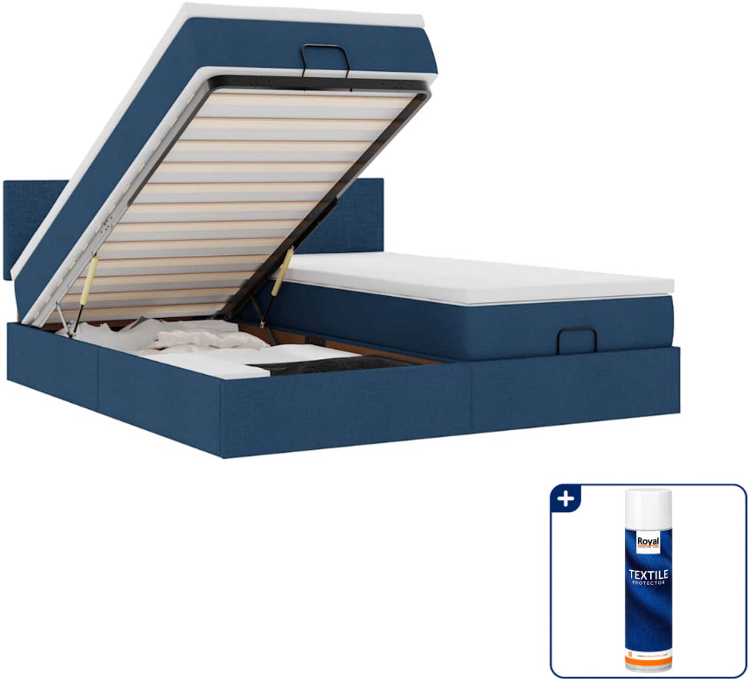 vidaXL Queensize ottoman bed - 160 x 200 cm - stof - blauw - Inclusief textielbeschermer 500 ml Taupe
