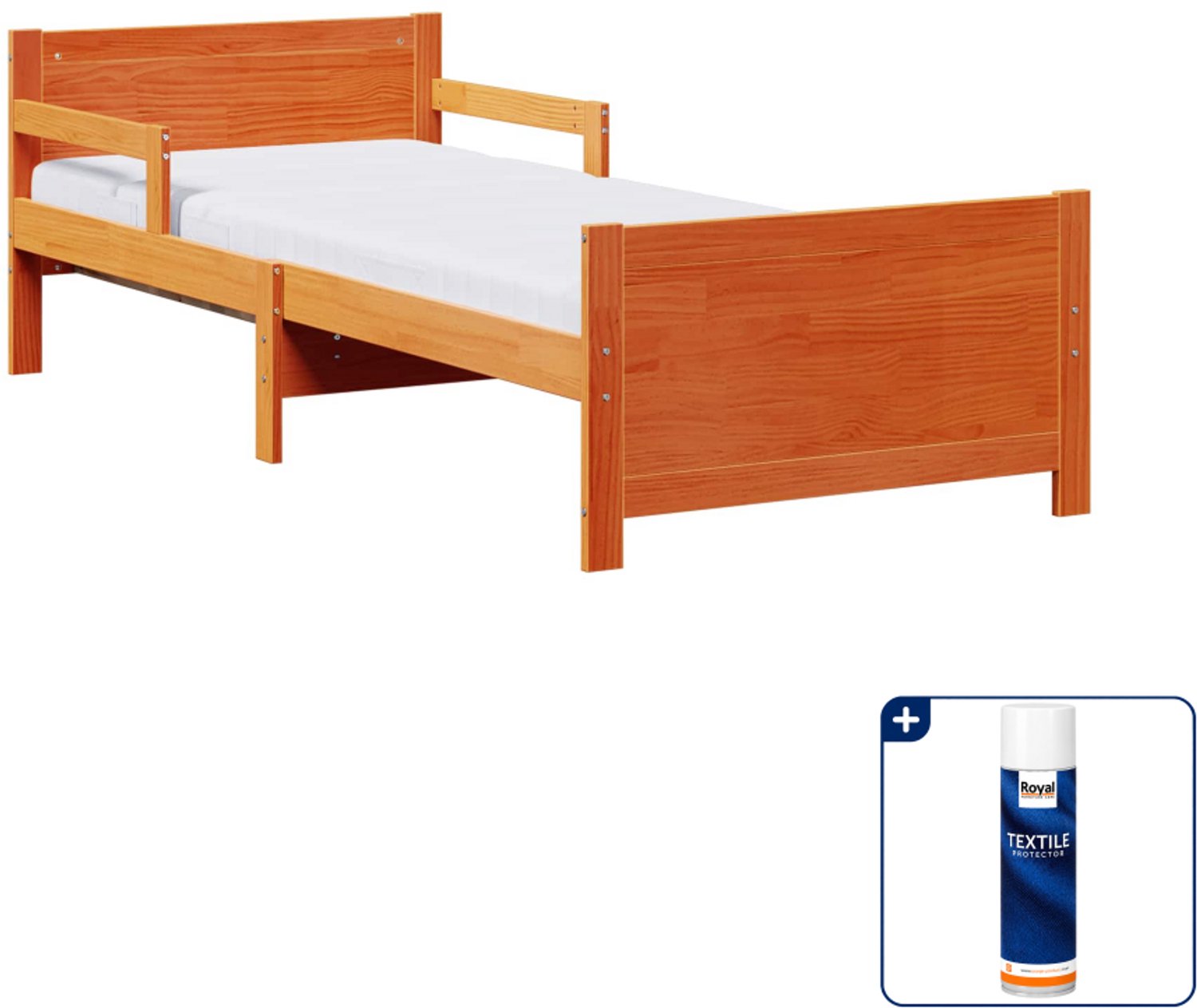 vidaXL Bedframe met matras - 80 x 200 cm - massief grenenhout - bruin - Inclusief textielbeschermer 500 ml