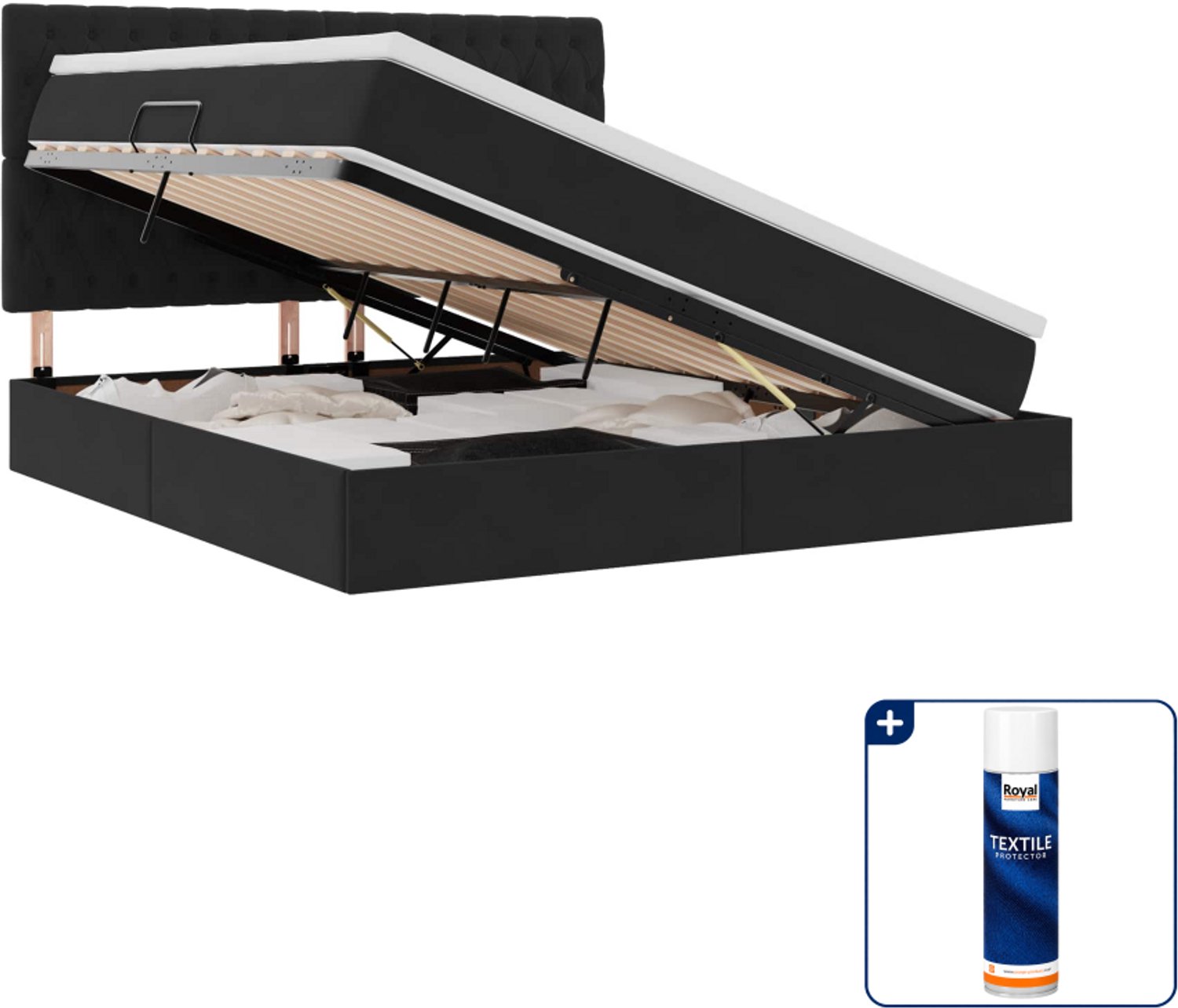 vidaXL Kingsize opslagbed met matras - 180 x 200 cm - zwart - Inclusief textielbeschermer 500 ml