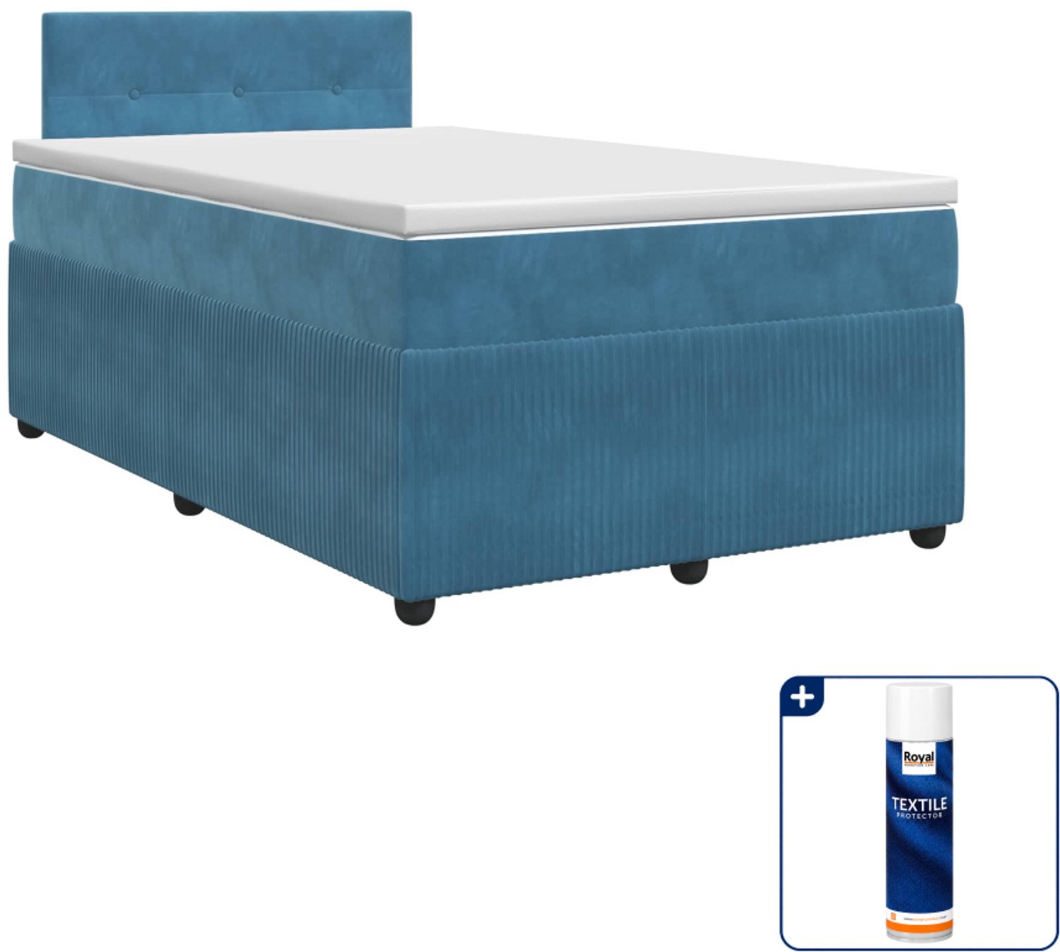 vidaXL boxspringbed met matras - 120 x 200 cm - fluweel - donkerblauw - Inclusief textielbeschermer 500 ml