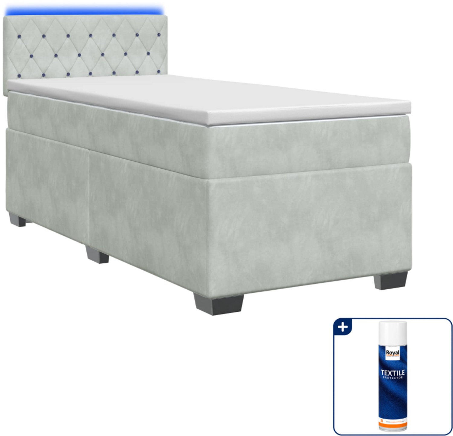 vidaXL boxspring met matras en LED - 90 x 200 cm - fluweel - lichtgrijs - Inclusief textielbeschermer 500 ml