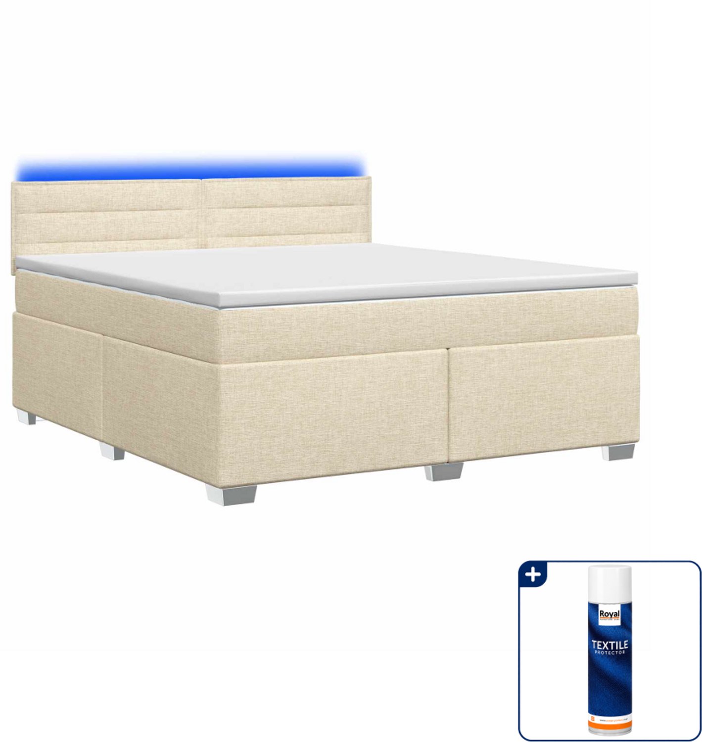 vidaXL boxspring bed - Small double - 140 x 200 cm - crèmekleurig - Inclusief textielbeschermer 500 ml