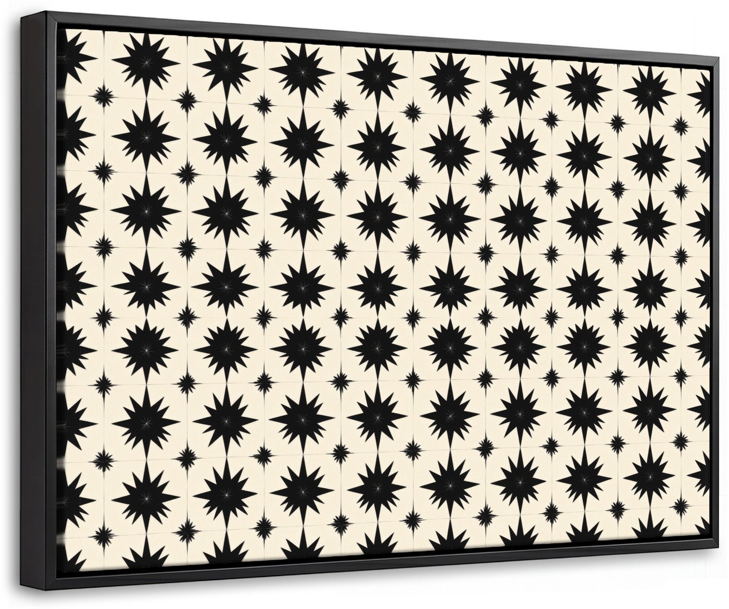 Canvas Schilderij met Baklijst 30x20cm - Stervormen - Geometrisch - Zwart - Muurdecoratie woonkamer - Slaapkamer decoratie - Kamer accessoires - Schilderijen op canvas met lijst