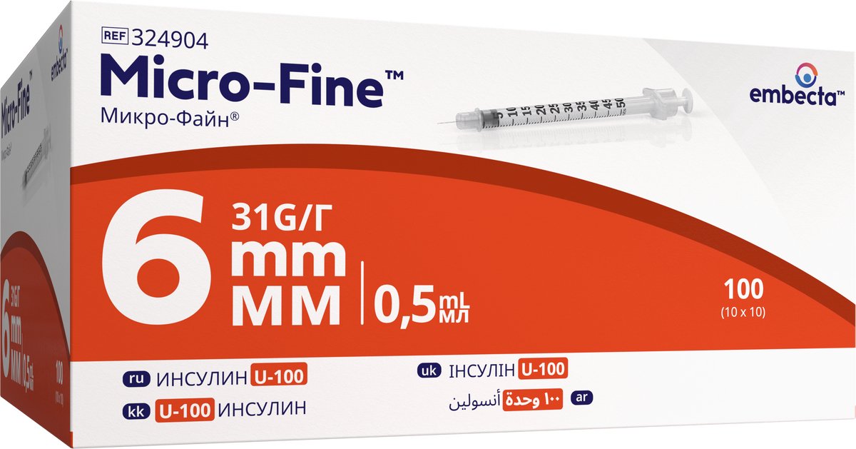 embecta Micro-Fine Insulinespuiten U-100 0,5ML 6MM 31G (100 stuks)