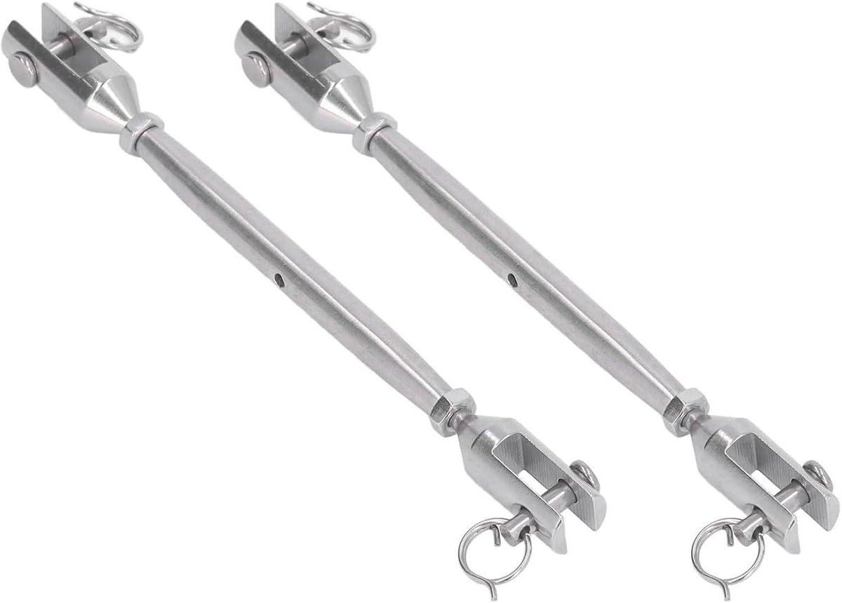 2 stuks RVS haakverbinder met schroef, marine turnbuckle voor touw en kabelbevestiging, M4