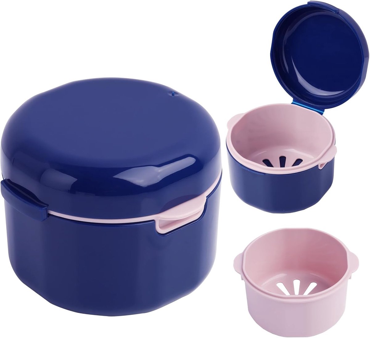 Tandheelkundige Doos met Zeef - Blauw - 9,6 x 8,8 x 7 cm - Draagbare Opbergdoos voor Beugels en Prothesen