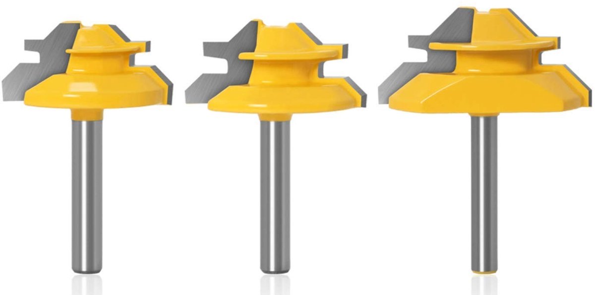 3-delige 1/4 Inch 6.35mm Miter Router Bit Set voor Houtbewerking en Graveren - 45 Graden Lock Miter Cutter en Freesgereedschap