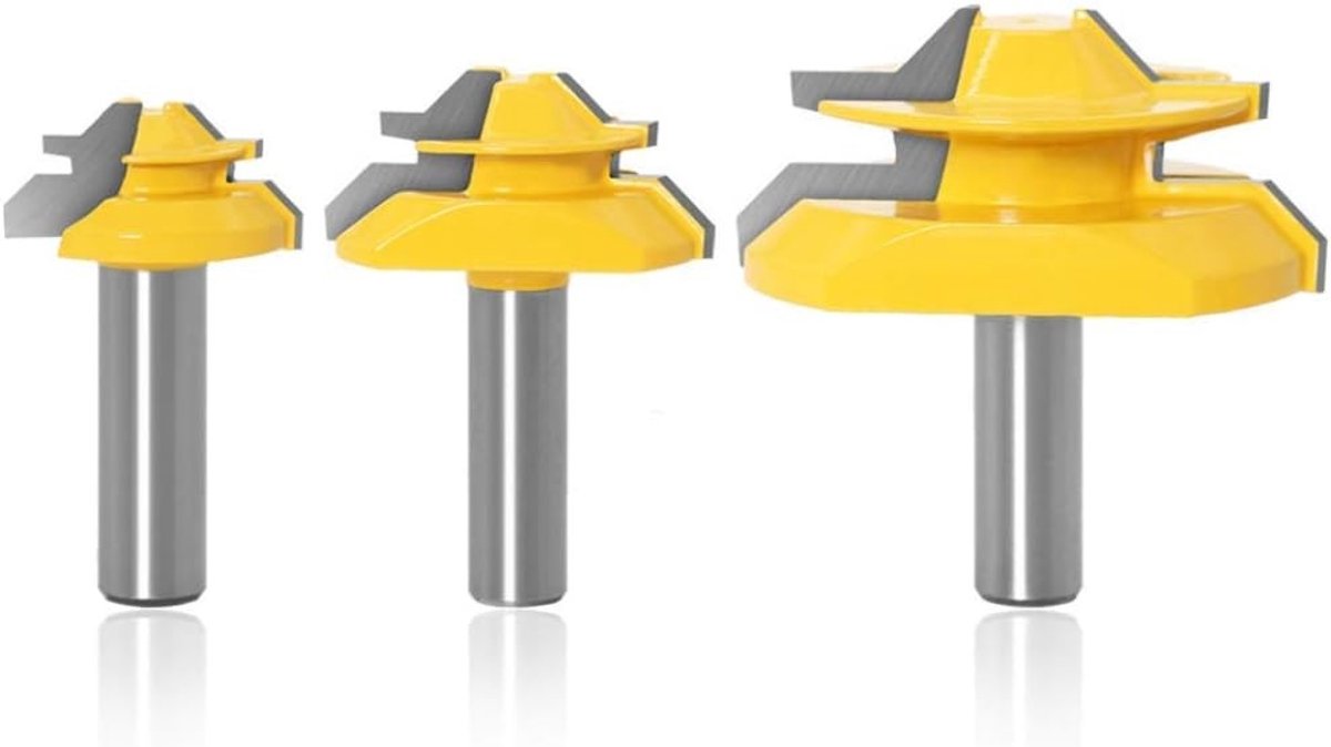 3-delige 1/2 Inch 12.7mm Mitre Frees voor Houtbewerking - 45 Graden Router Bit voor Precisie Snijden en Graveren met Trimmachine