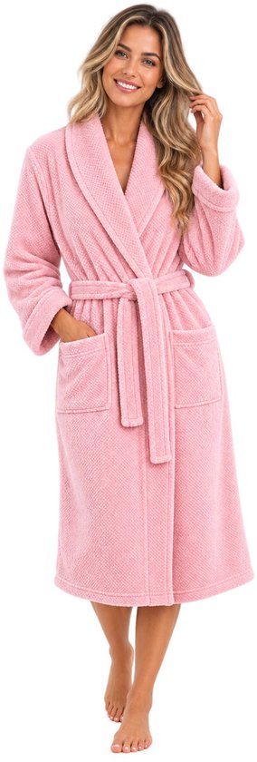 Badjas dames LingaDore - fleece - 4 kleuren-roze-l/xl