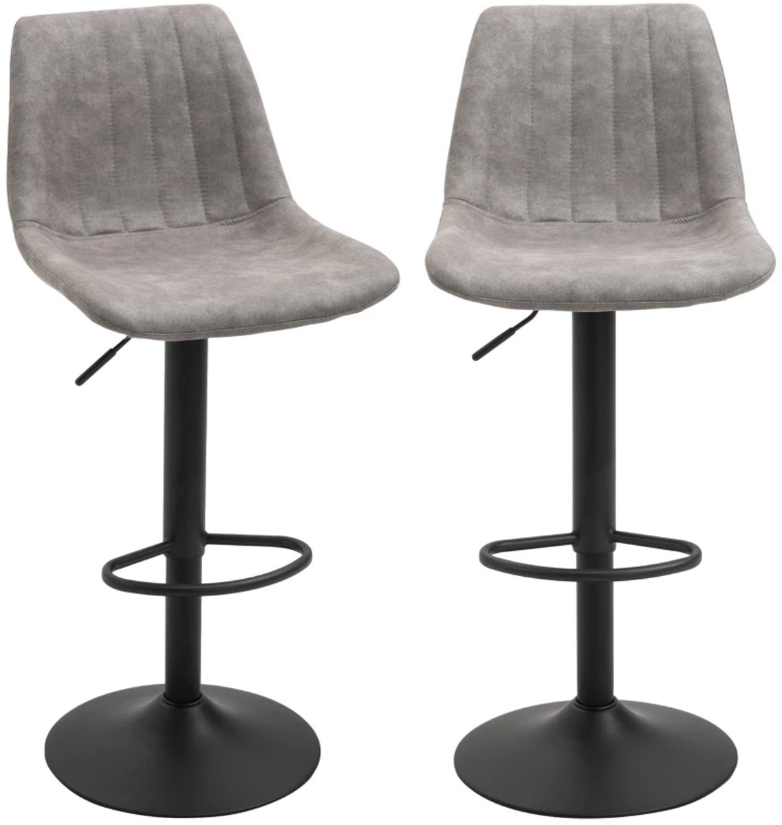 ZYLARO Barkruk - Set Van 2 - Retro Design - Inclusief Voetsteun - In Hoogte Verstelbaar - Gasveer - Grijs En Zwart