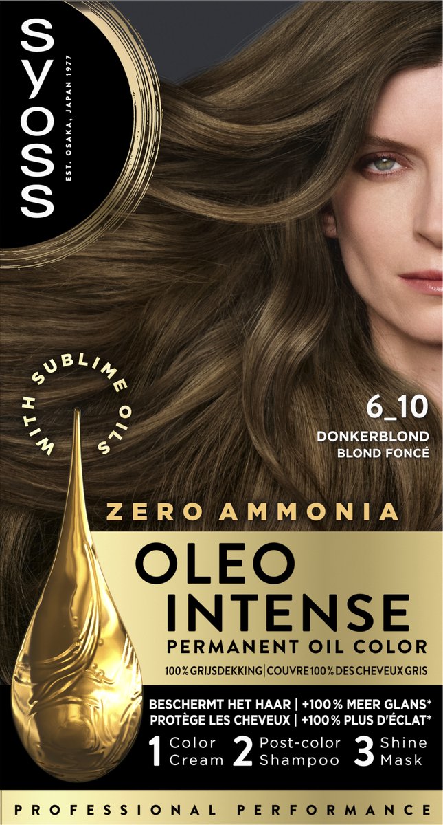 Bol.com Syoss Oleo Intense 6-10 Haarverf - Donkerblond - Permanente Haarkleuring - Ammoniakvrij - Met Voedende Oliën - 100% Grij... aanbieding