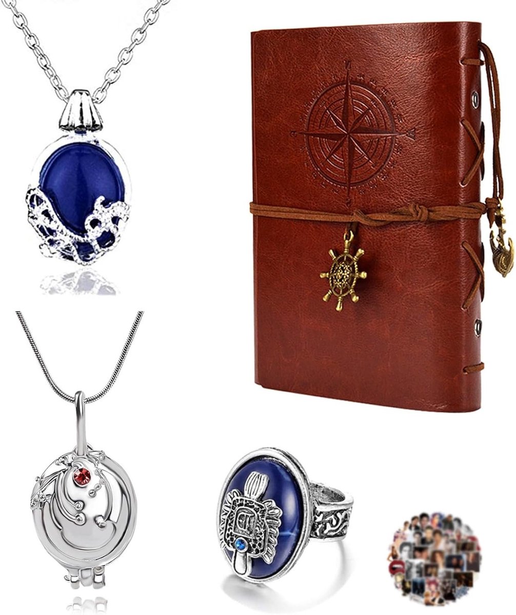 Vintage Vampire Diaries Sieraadset met 24 Stuks, Leer Schrijfjournal, Kristallen Kettingen en Film Stickers voor Fans van de Serie