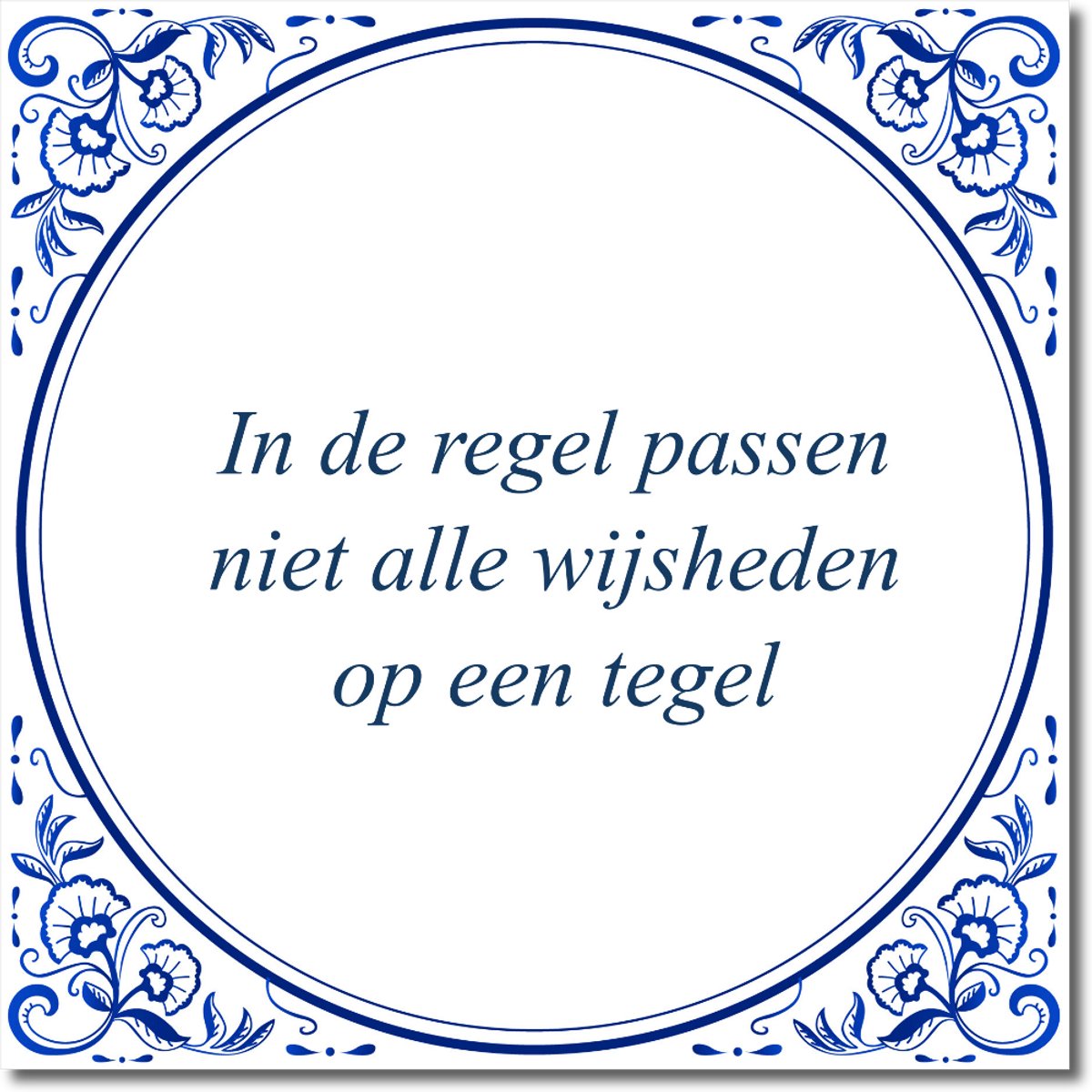 De Tegeltjesfabriek Tegeltje: In de regel passen niet alle wijsheden op een tegel (met standaard) wit en blauw