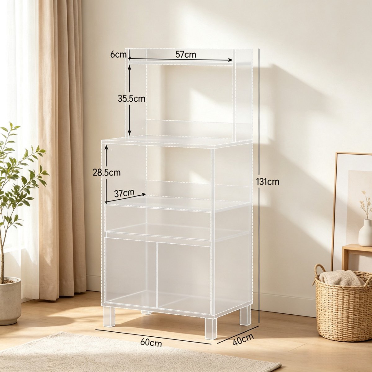 REDOM - Keukenkast met microgolfovenvak - Open legplank en lade - Zonder handgreep en met soft-close - Moderne stijl - Keuken en koffiehoek - Spaanplaat - Zwart en Eiken - 60 x 40 x 131 cm