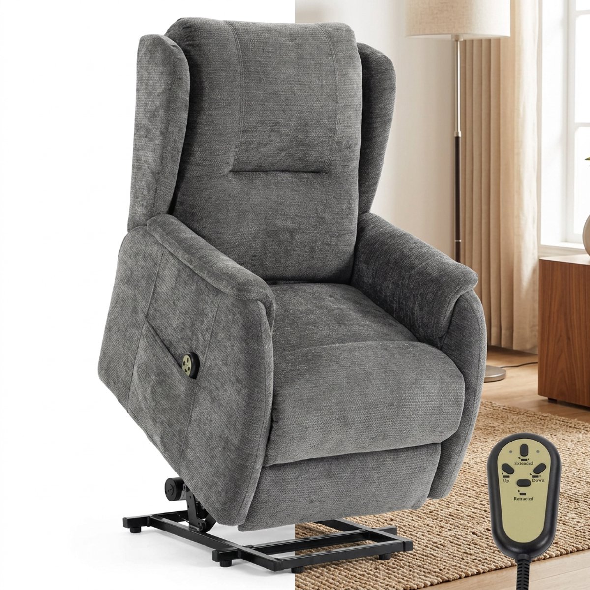 Sta op stoel elektrisch - Relaxfauteuil - Zetel - Stof - 1 persoons - Met armleuning - Zeer comfortabel - Elektrisch - Donkergrijs