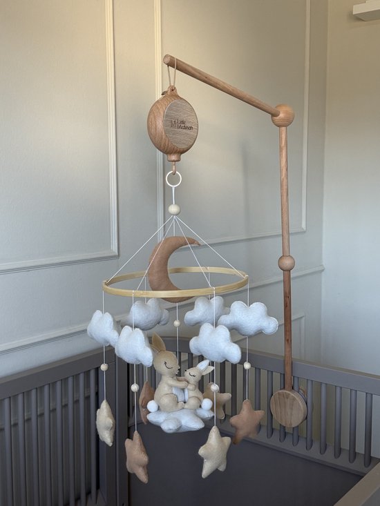 Little Beige Bunny - Baby - Baby speelgoed- Babykado - Kraamkado - Baby muziekmobiel - Houten muziekmobiel — afbeelding 2