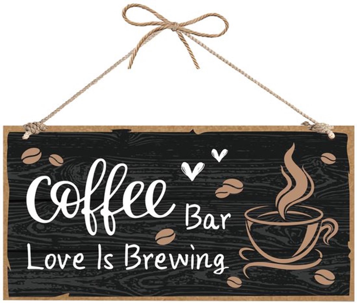 Allecto - Houten Plaquette - Koffie Decoratie - Rustiek Design - 25,4 x 12,7 cm