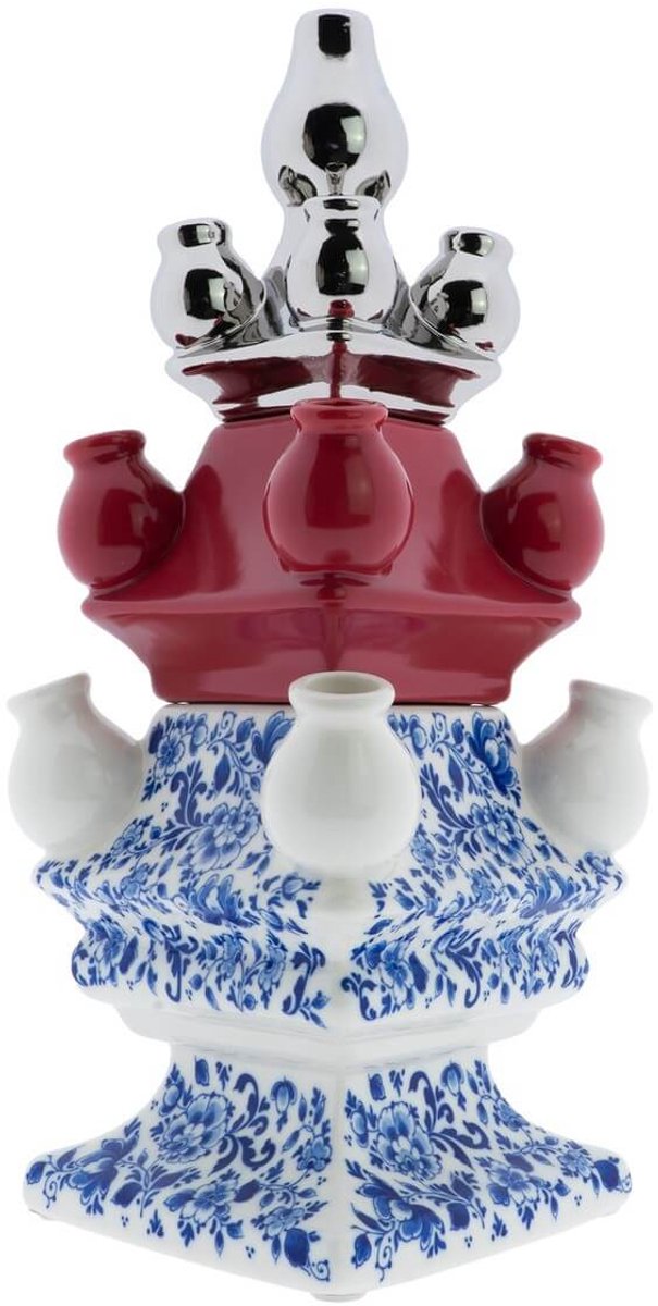 Heinen Delfts Blauw Tulpenvaas Stapelgekte Hollands Rood - Keramiek - 40 cm Multicolor