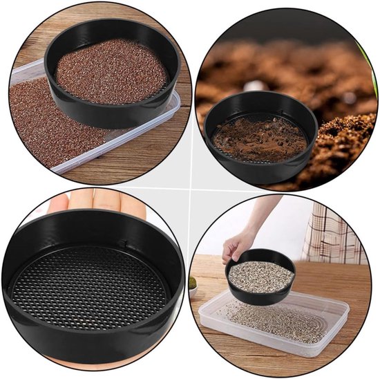 4-in-1 Tuinzeef - Ronde Zeef - Zandzeef - Kunststof - Grondzeef - Steenzeef - Tuingereedschap - voor Compost en Aarde - Diameter 12cm - Zwart — afbeelding 4