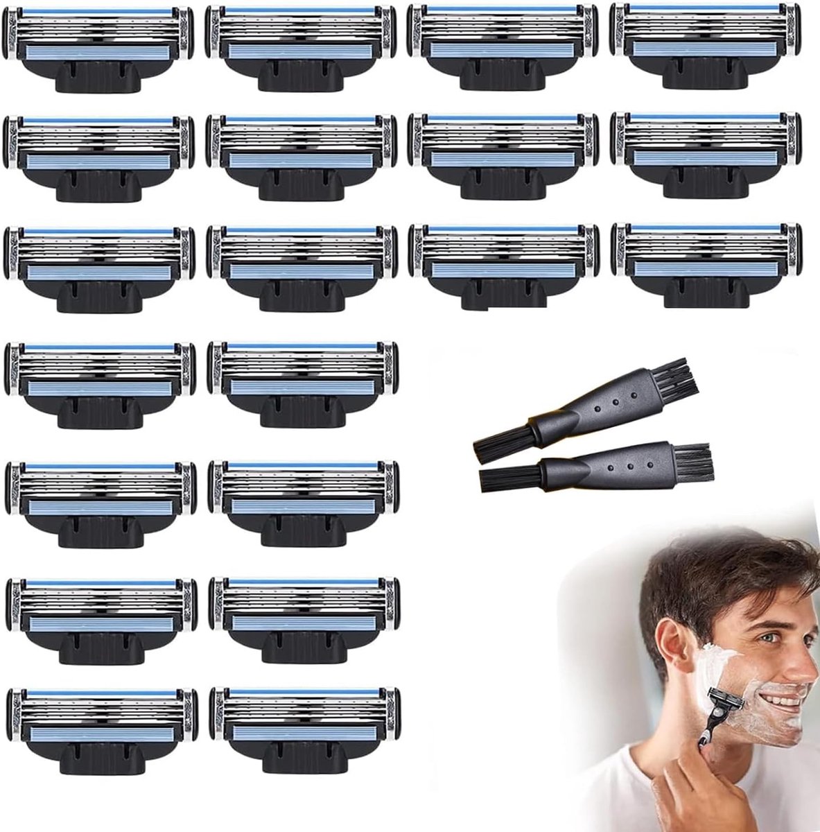 20 Stuks Scheermesjes met 3 Turbo Blades voor Professioneel Scheren, Inclusief 2 Borstels en Vervangbladen voor Mannen