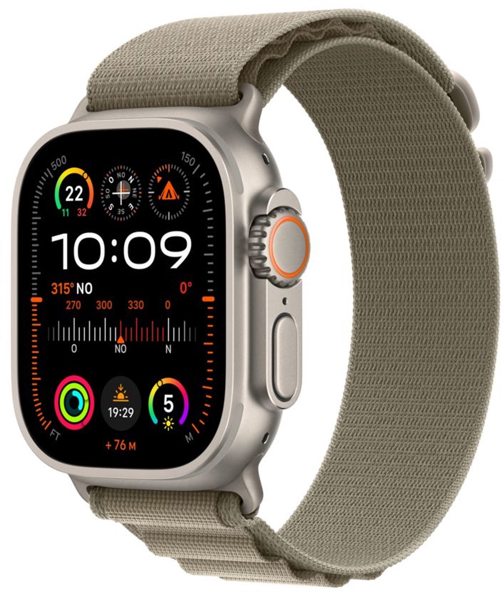 Apple Watch Ultra 2 GPS + Cellular 49 mm titanium met Alpine Loop olijfgroene band MREY3FD/A - maat M