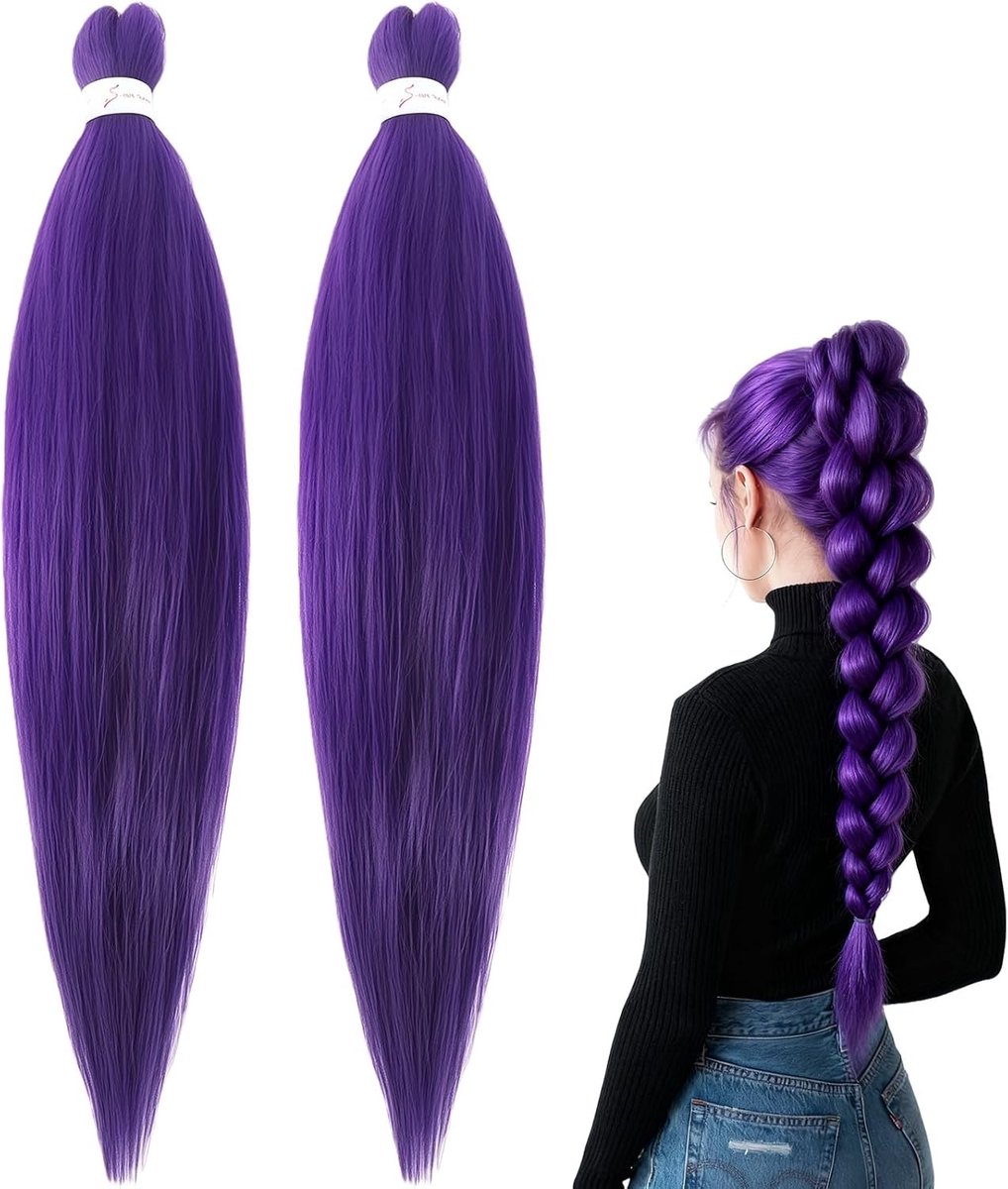 2 Stuks Lilac Vlecht Haar, Voorafgestrekte Synthetische Vlecht, Perfect voor Halloween Kostuum en Rollenspel