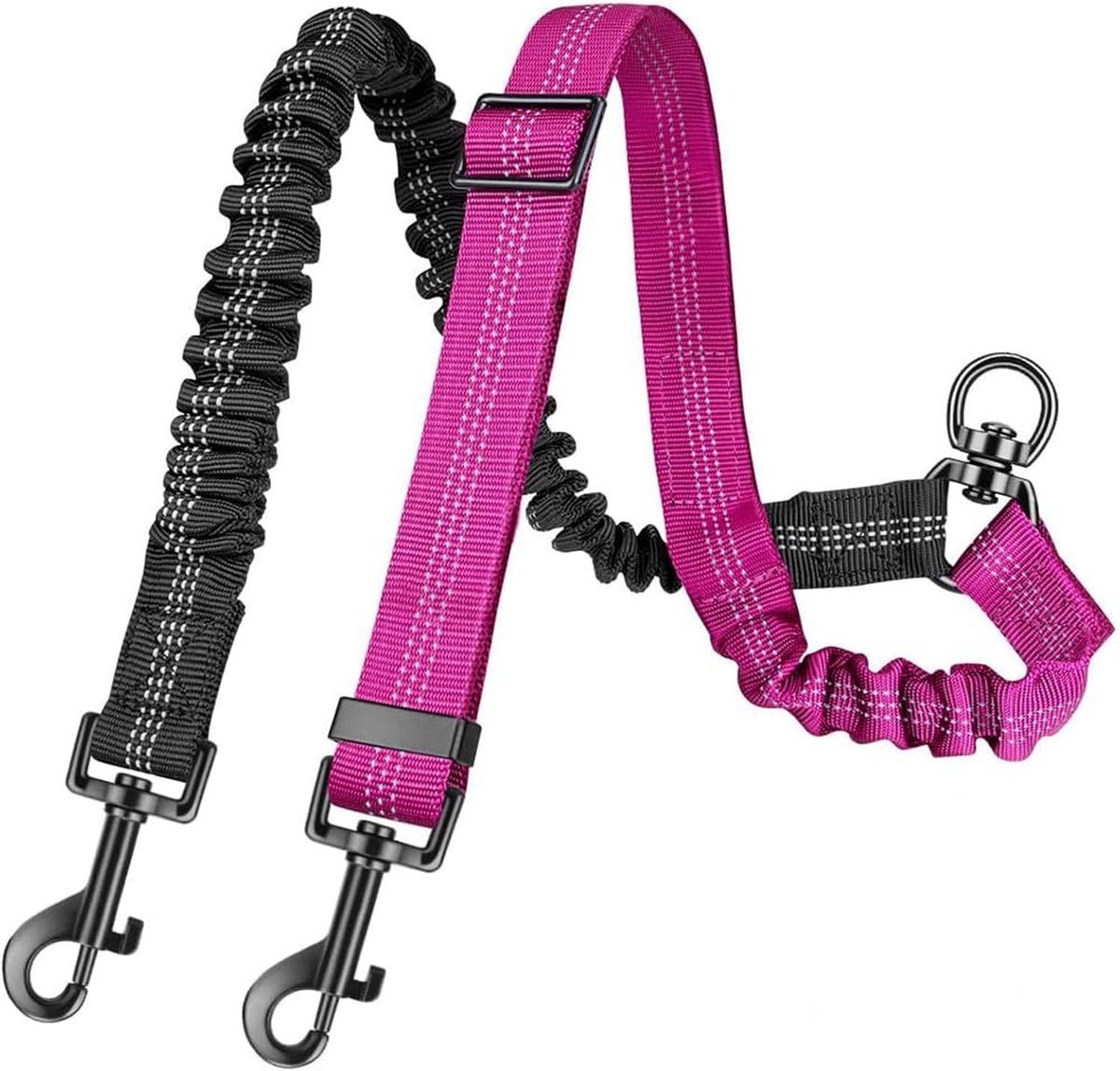 Dubbele Hondenriem voor 2 Honden, Tangle-Free en 360° Draaibaar, Verstelbare Reflecterende Leash voor Kleine, Middelgrote en Grote Honden in Zwart en Roze