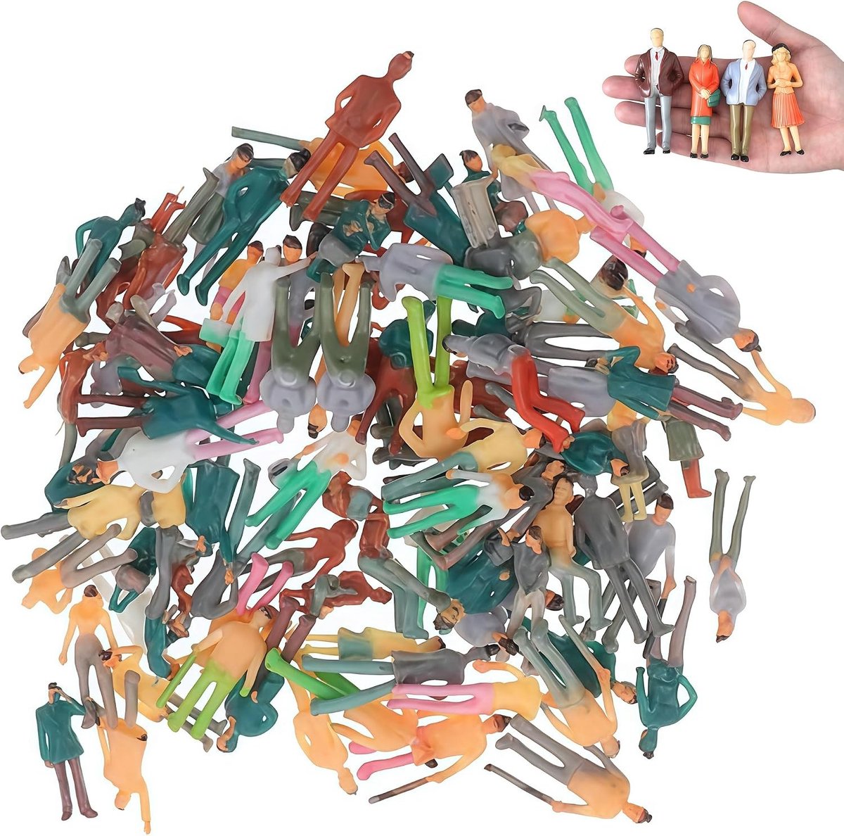 Miniatuur Menselijke Figuren Set van 25 Stuks, Model Figuren 1:87 voor Diorama's en Modelspoorwegen H0 Schaal, Diverse Houdingen en Poses