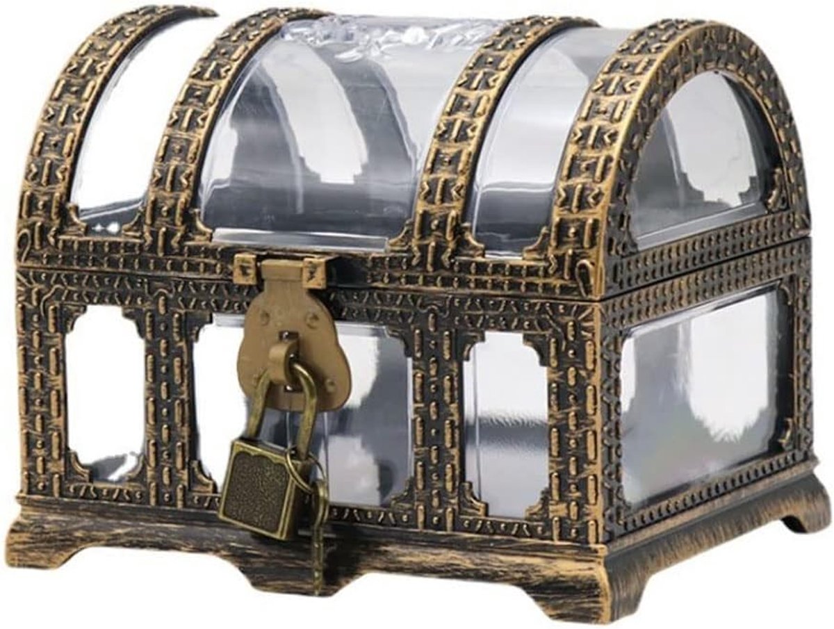 Kleine Piraten Schatkist met Hangslot - Vintage Opbergdoos voor Sieraden, Speelgoed en Verzamelobjecten - Transparante Schatkist voor Kinderen