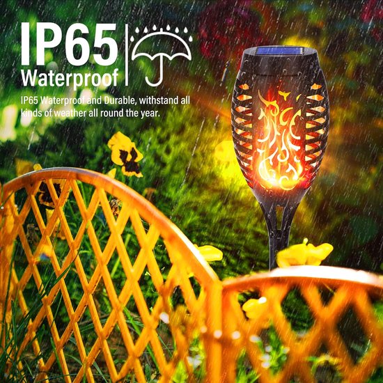 6 stuks solarlampen voor buiten - 12 led-zonnelampen voor buiten, tuin, met realistisch vlameffect, IP65 waterdicht, tuinfakkels, zonne-energie voor tuinen, paden, achtertuin, gazon, balkon, — afbeelding 3