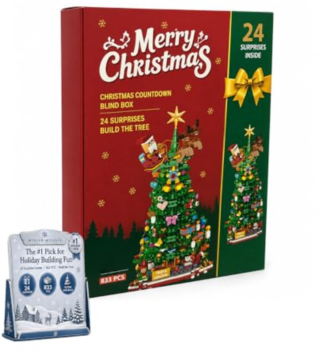 Kerstbouwblokken adventskalender 2026 met 833 onderdelen en kerstboomdecoratie. Ontworpen voor volwassenen en tieners die graag zelf dingen maken, met duidelijke dagelijkse stappen en een bevredigend eindresultaat als feestelijk middelpunt.