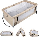 PIPIPOXER Co Sleeper Opvouwbaar- Peuterbed -Oxford - Opvouwbaar - Baby Bed - Baby Wieg Inclusief Matras & Mosquitonet – Verstelbare Hoogte – Afneembare Bekleding - Campingbedje - Beige