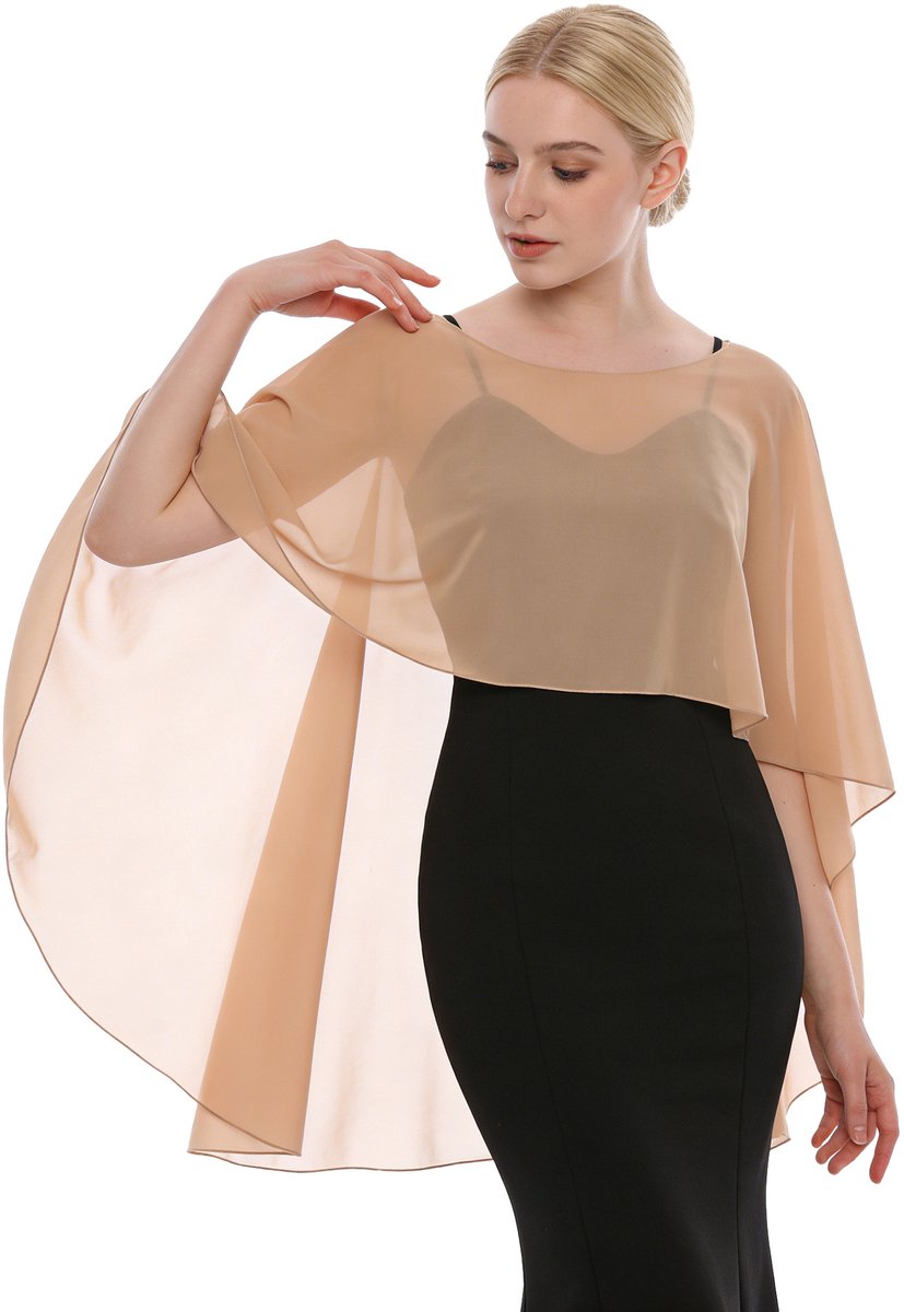 Dames avondjurk sjaal en omslagdoek, lichtgewicht chiffon sjaal in sjaalstijl. (1 stuk)-Khaki-105*115cm
