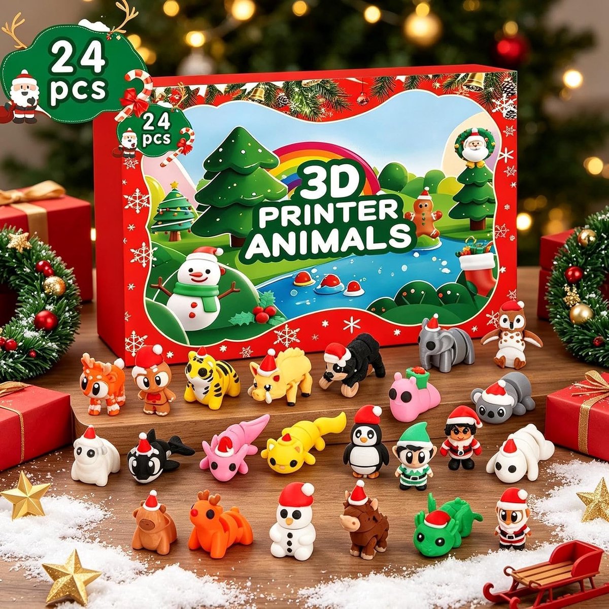 Aftelkalender voor de kerst van 2026 - 24 dagen met mini-dierenfiguurtjes - Geschikt om op een bureau, in een kantoor, slaapkamer of woonkamer te plaatsen.